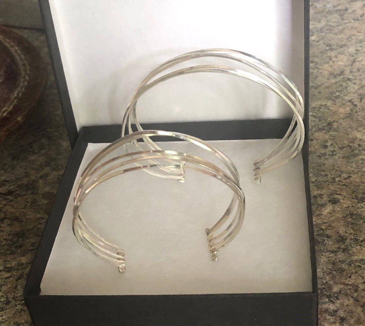 Argentium Silver Wire Cuff Bracelet, Stacked Look, Tarnish Resistant, Unisex Gift