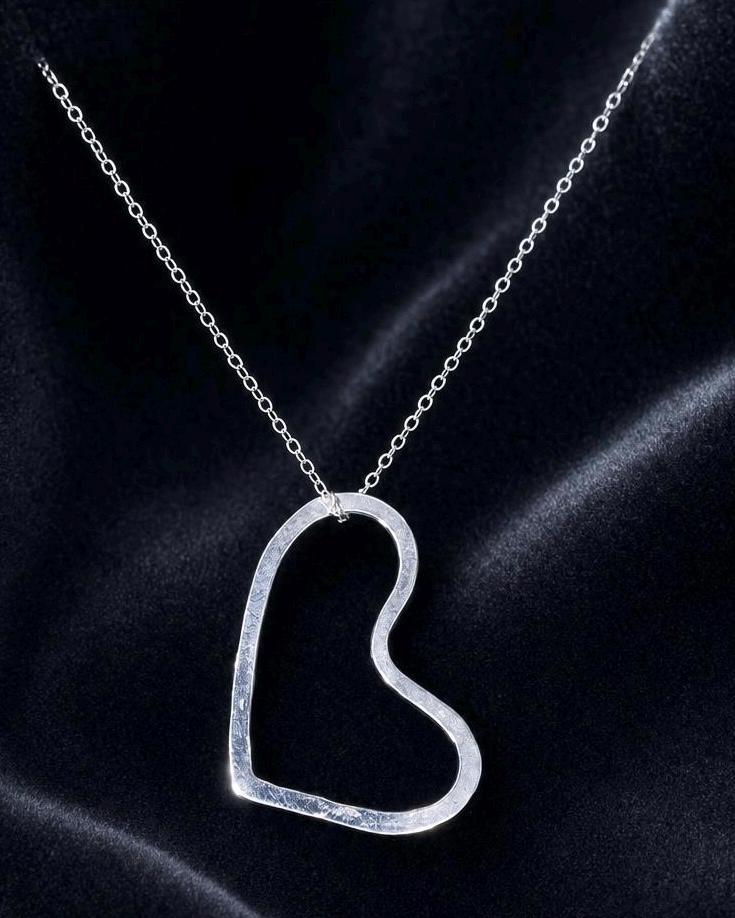 Argentium Silver Chunky Heart Necklace, Modern Tarnish Resistant Jewelry Gift for Women
