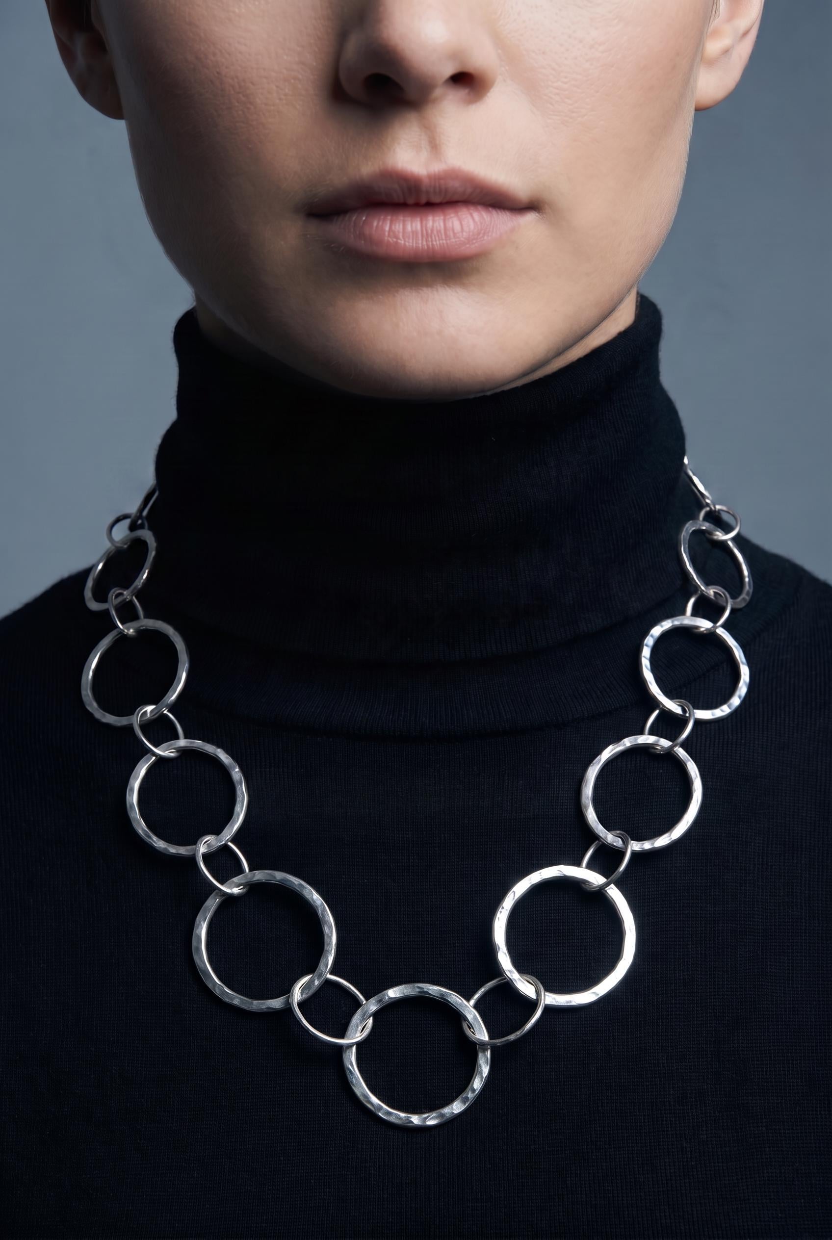 Hammered Argentium Silver Circle Chain, Heavy Statement Necklace for Men or Women