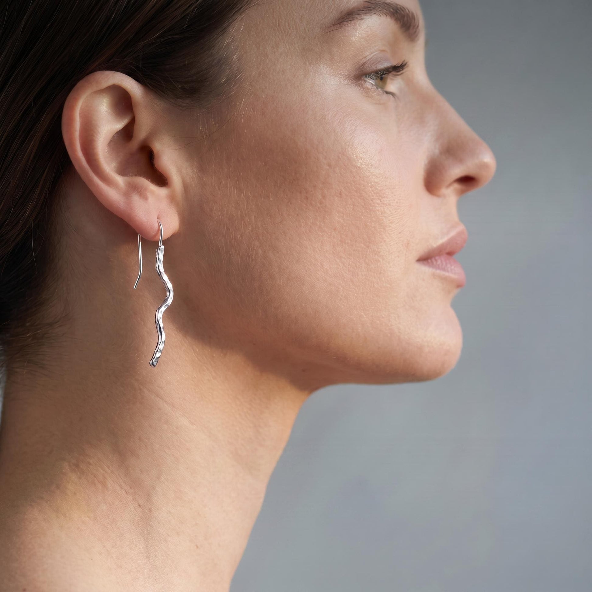 Hammered Argentium Silver Wave Earrings, Modern Hypoallergenic and Tarnish Resistant Jewelry