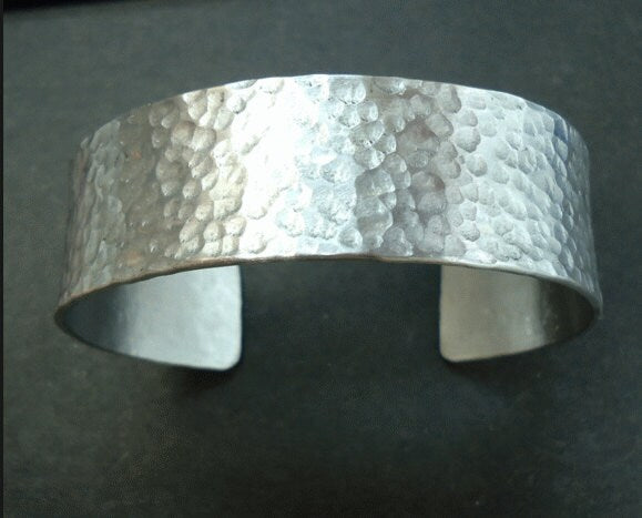 Handcrafted Hammered Solid Silver Cuff, Modern Heavy Argentium Silver Chunky Bracelet