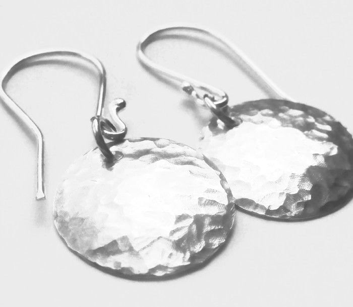 Hammered Argentium Silver Disc Earrings, Hypoallergenic, Eco Friendly Modern Jewelry