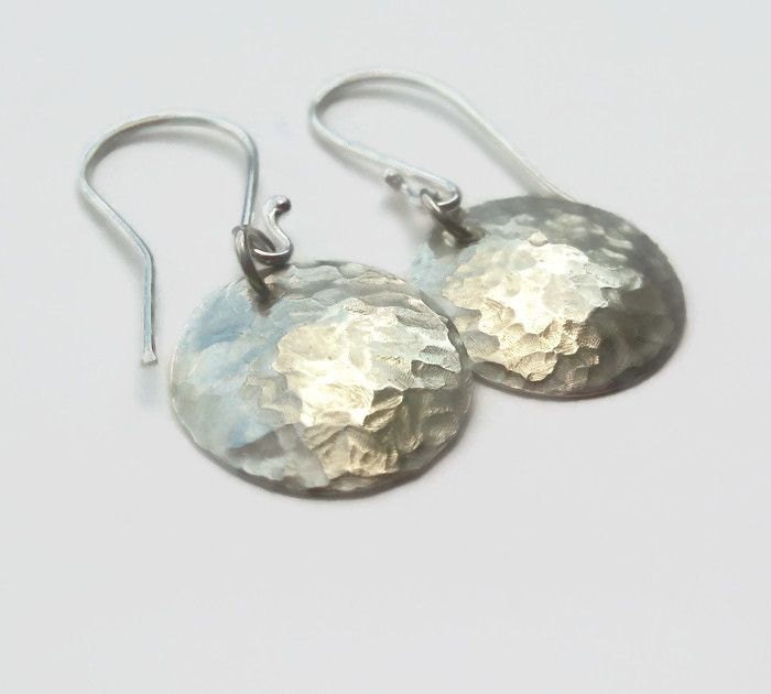 Hammered Argentium Silver Disc Earrings, Hypoallergenic, Eco Friendly Modern Jewelry