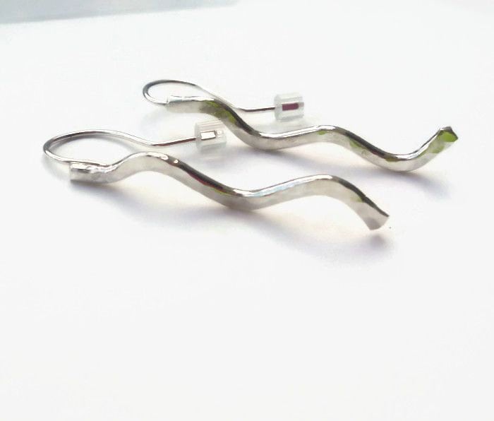 Hammered Argentium Silver Wave Earrings, Modern Hypoallergenic and Tarnish Resistant Jewelry