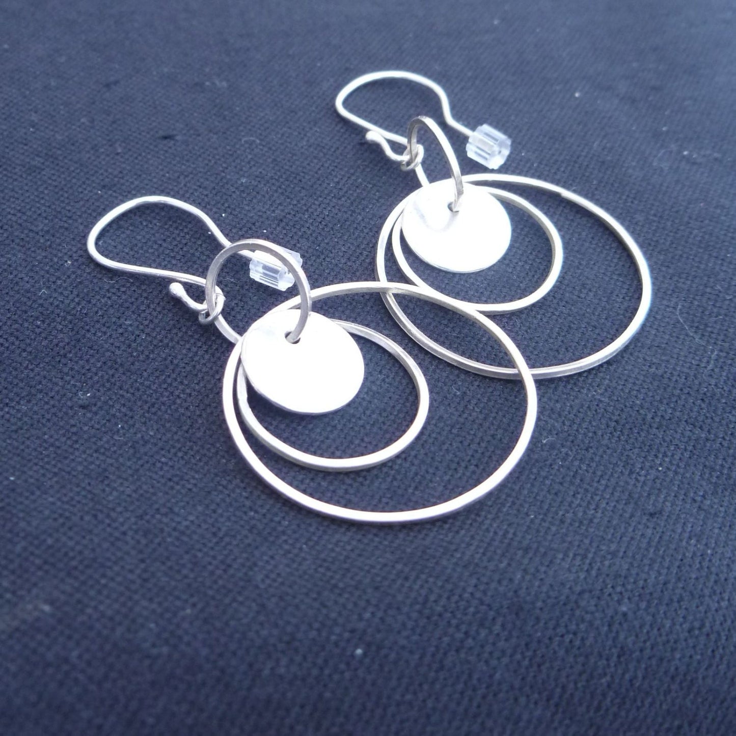 Handcrafted Argentium Silver Double Hoop Disc Earrings, Artisan Geometric Dangle Jewelry