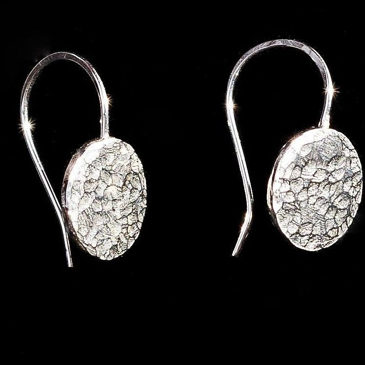 Hammered Argentium Silver Drop Earrings, Hypoallergenic Tarnish Resistant Jewelry