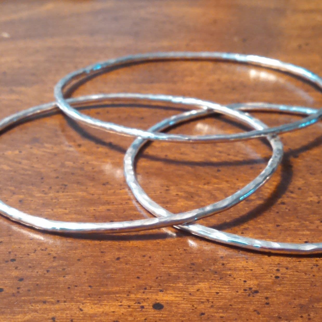 Set of 3 Hammered Argentium Silver Bangles, Minimalist Unisex Jewelry