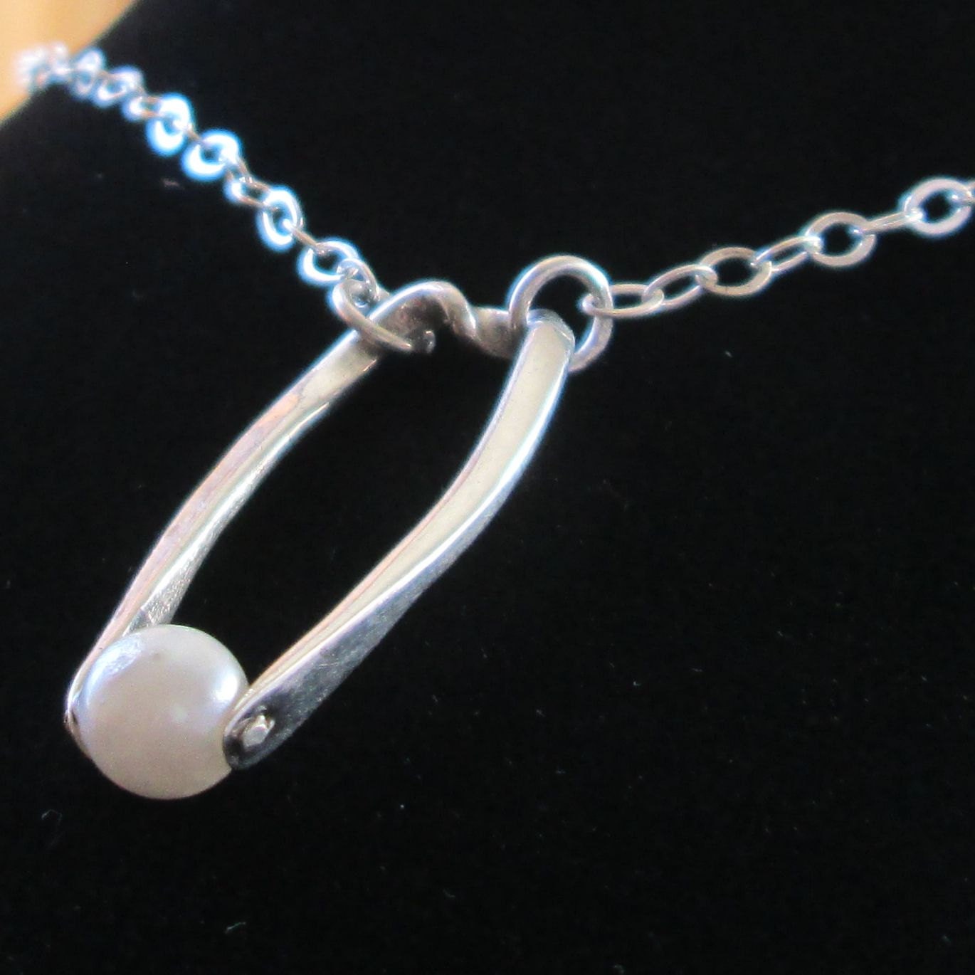 Handcrafted Argentium Silver Cultured Pearl Pendant Necklace, Modern Anniversary Gift