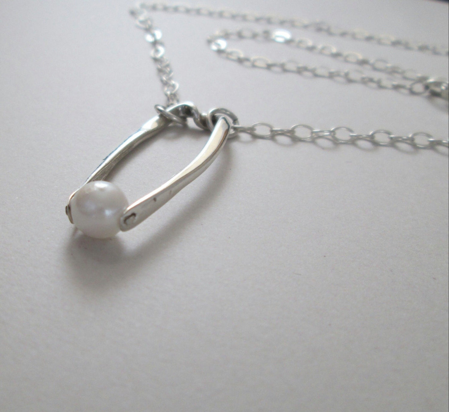 Handcrafted Argentium Silver Cultured Pearl Pendant Necklace, Modern Anniversary Gift