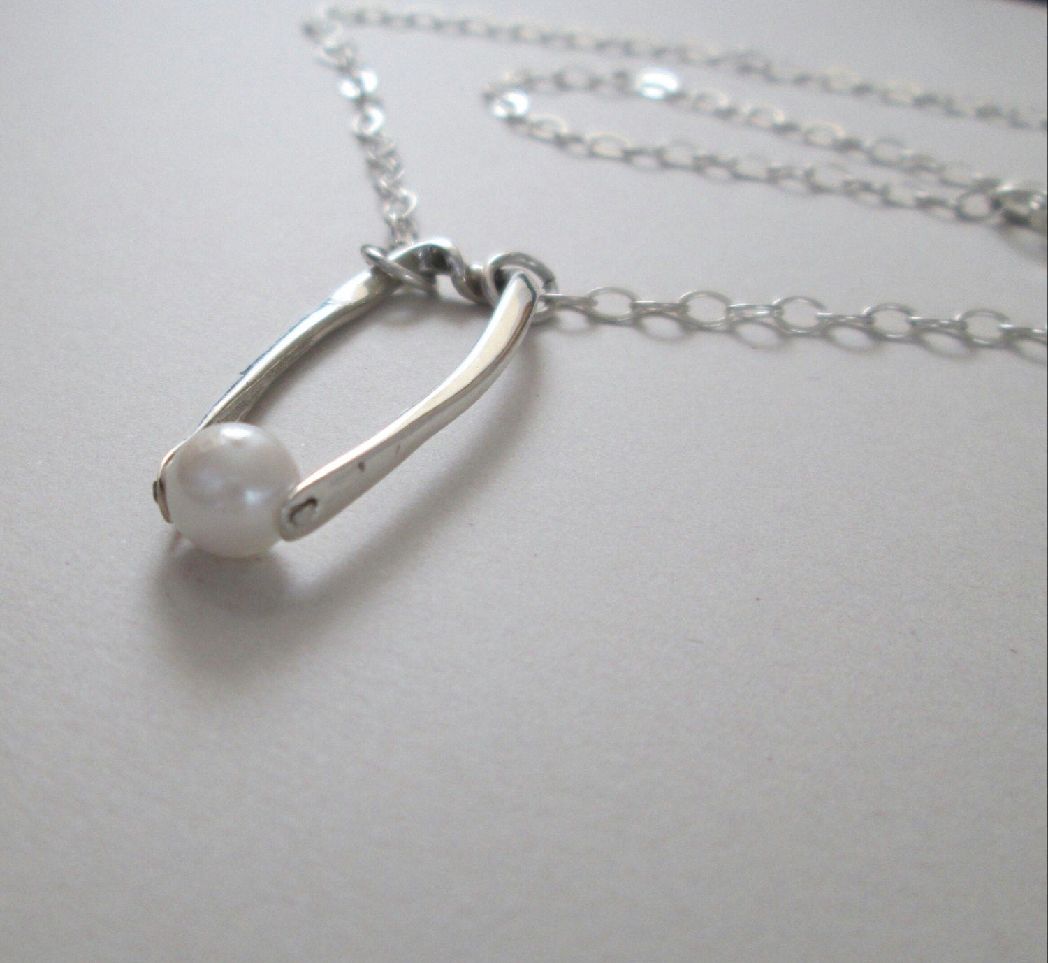 Handcrafted Argentium Silver Cultured Pearl Pendant Necklace, Modern Anniversary Gift