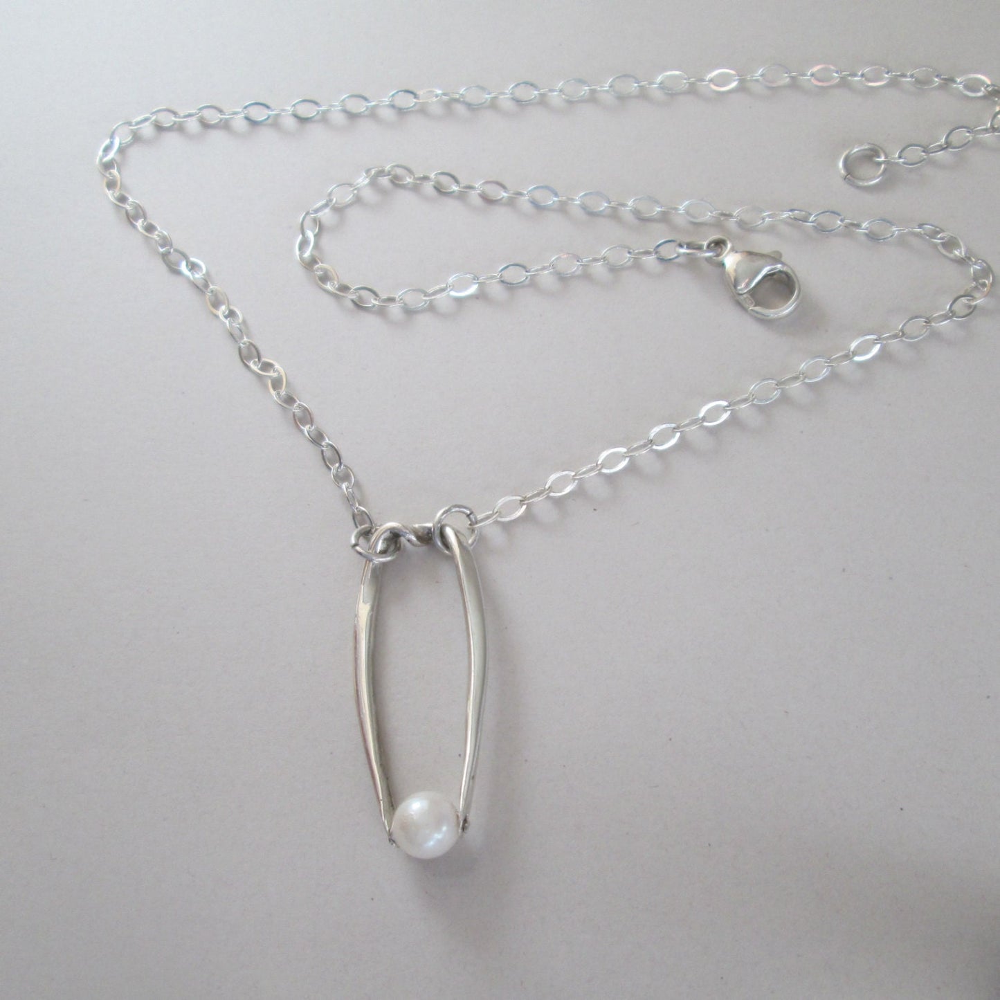 Handcrafted Argentium Silver Cultured Pearl Pendant Necklace, Modern Anniversary Gift