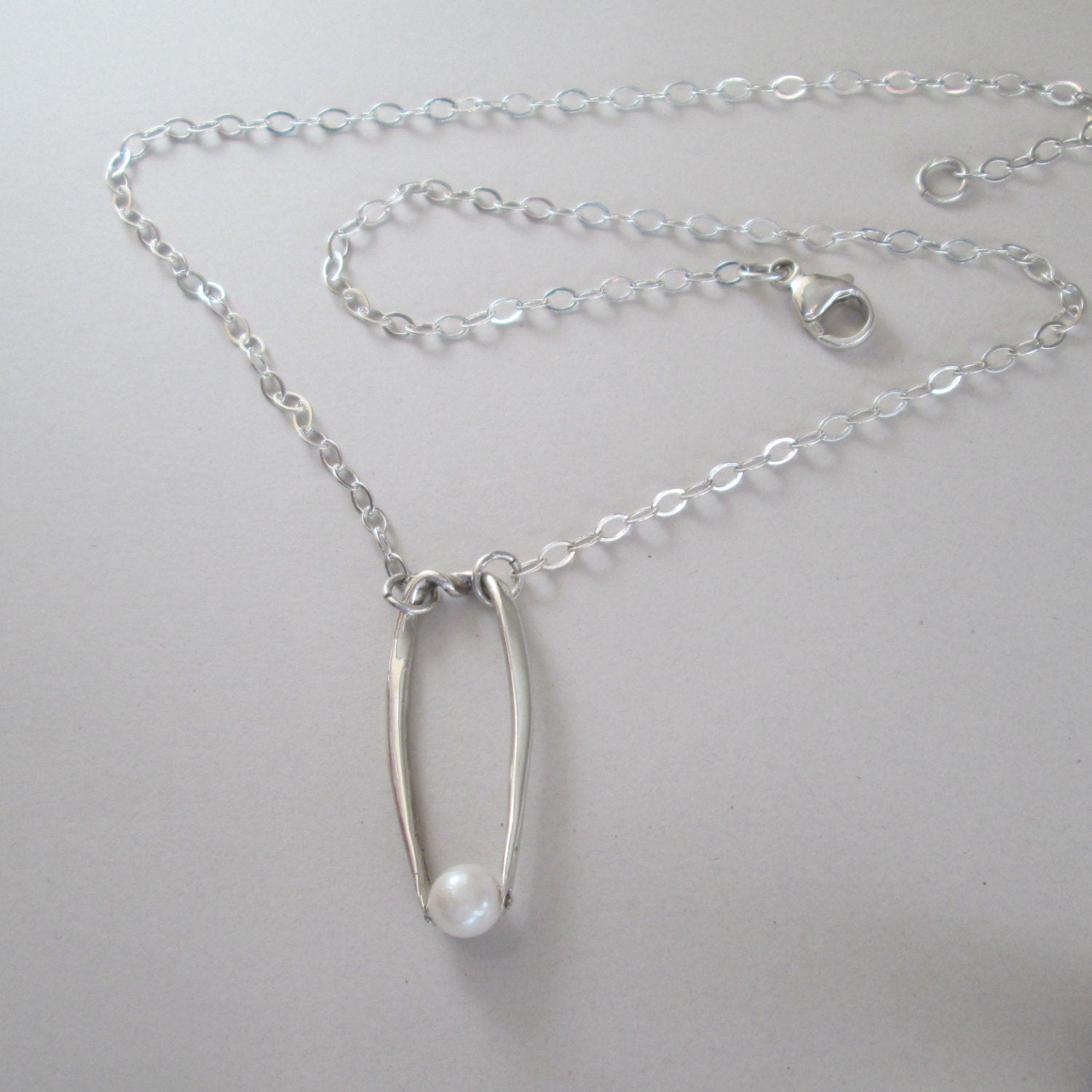 Handcrafted Argentium Silver Cultured Pearl Pendant Necklace, Modern Anniversary Gift