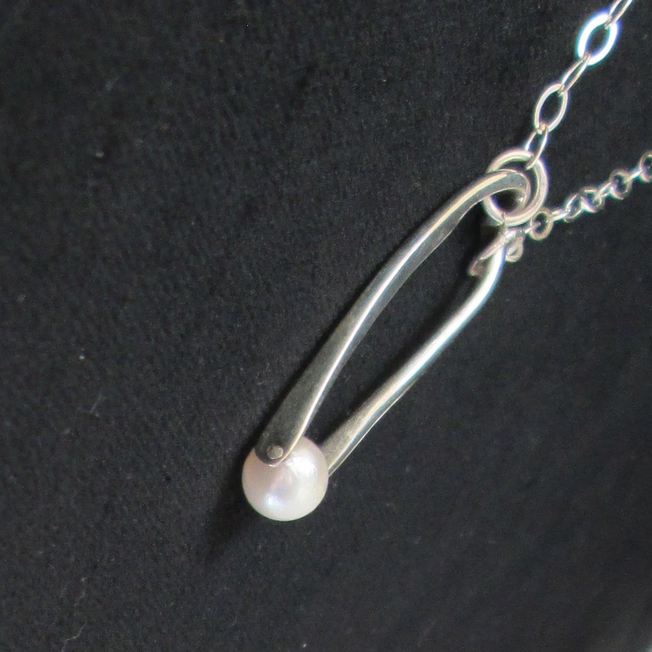 Handcrafted Argentium Silver Cultured Pearl Pendant Necklace, Modern Anniversary Gift