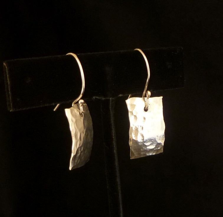 Hammered Argentium Silver Drop Earrings, Minimalist Hypoallergenic and Tarnish Resistant Jewelry Gift for Women