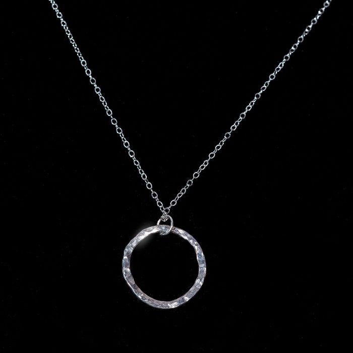 Hammered Argentium Silver Hoop Necklace, Minimalist Tarnish-Free Jewelry