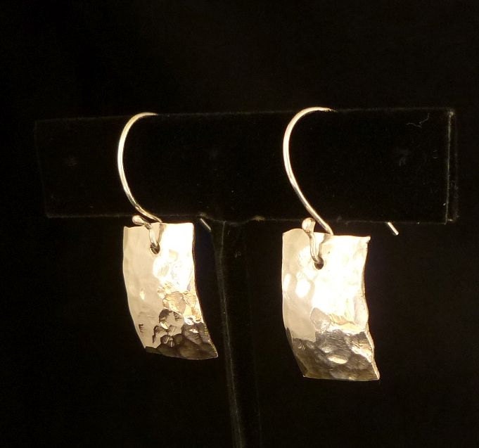 Hammered Argentium Silver Drop Earrings, Minimalist Hypoallergenic and Tarnish Resistant Jewelry Gift for Women