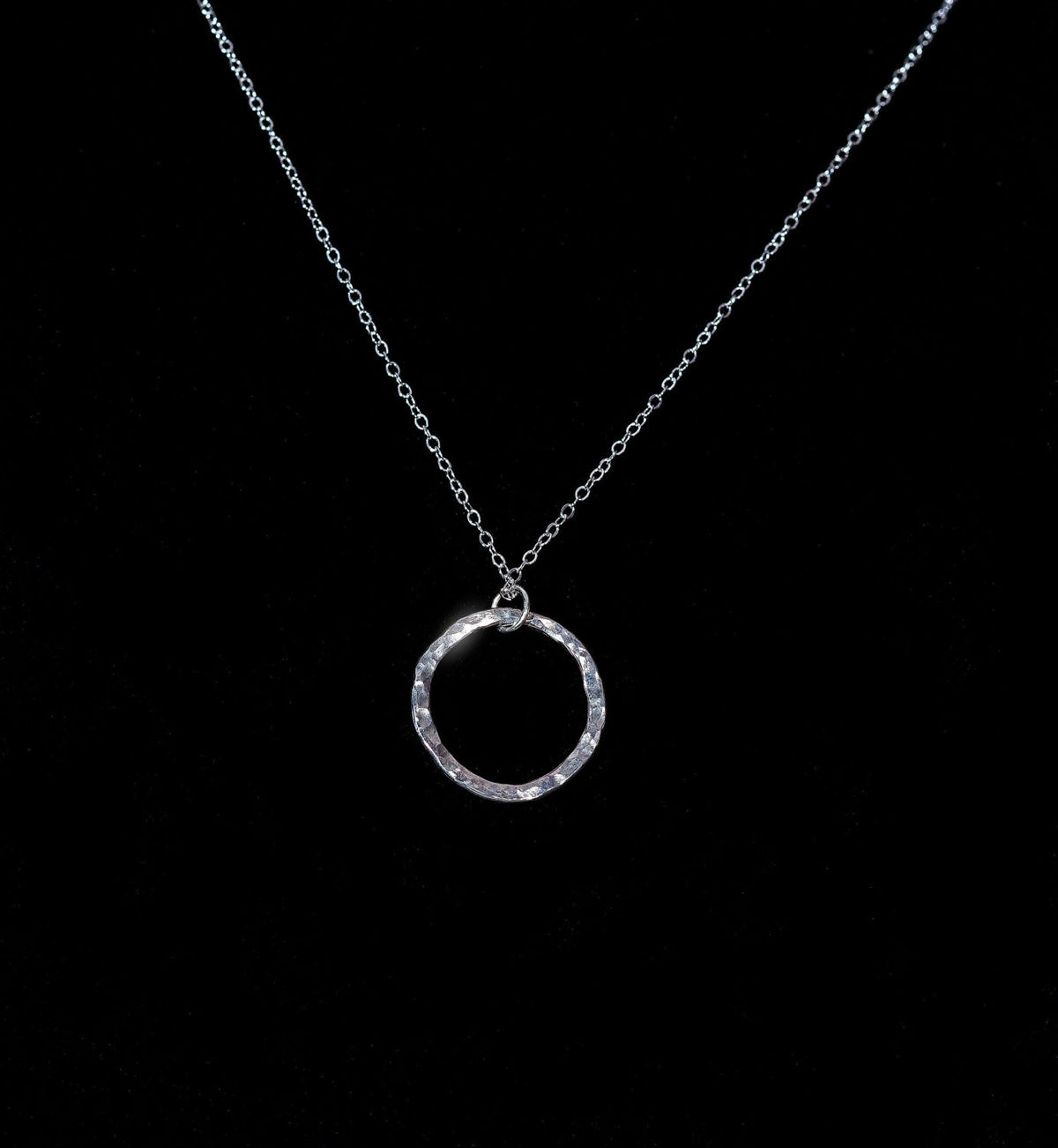 Hammered Argentium Silver Hoop Necklace, Minimalist Tarnish-Free Jewelry