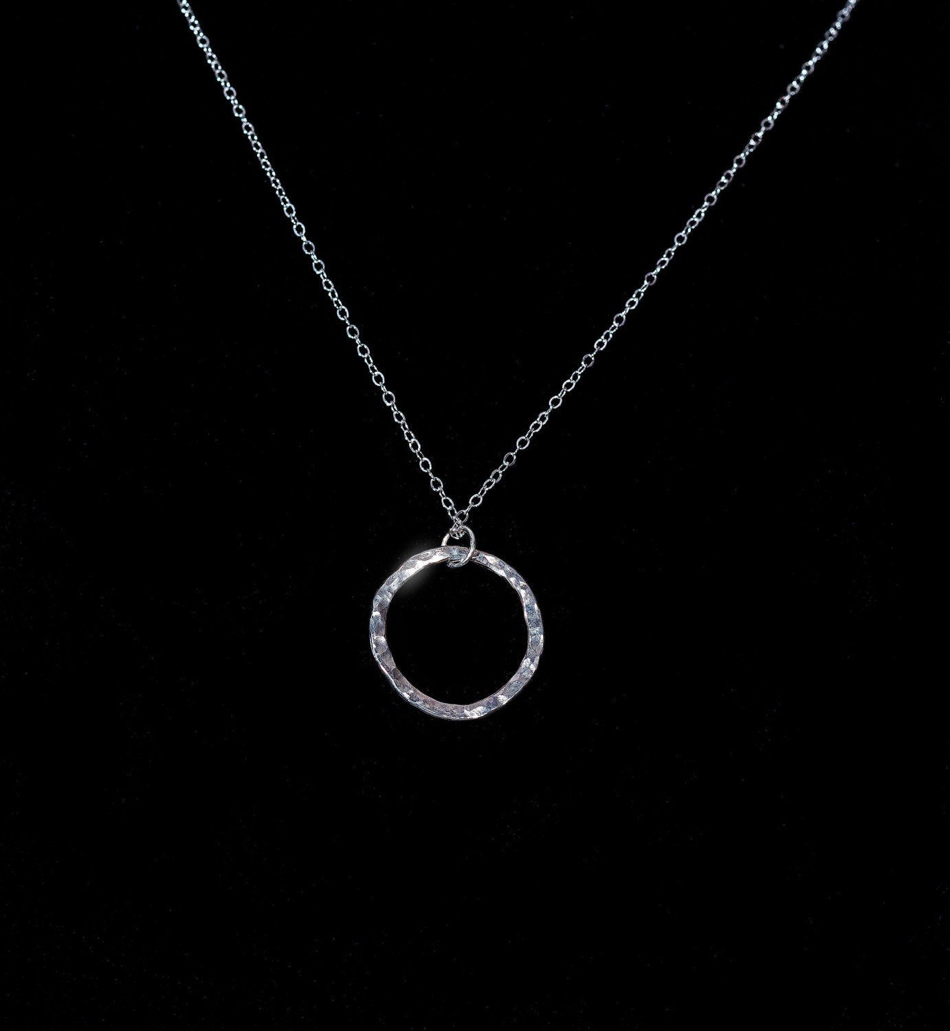 Hammered Argentium Silver Hoop Necklace, Minimalist Tarnish-Free Jewelry