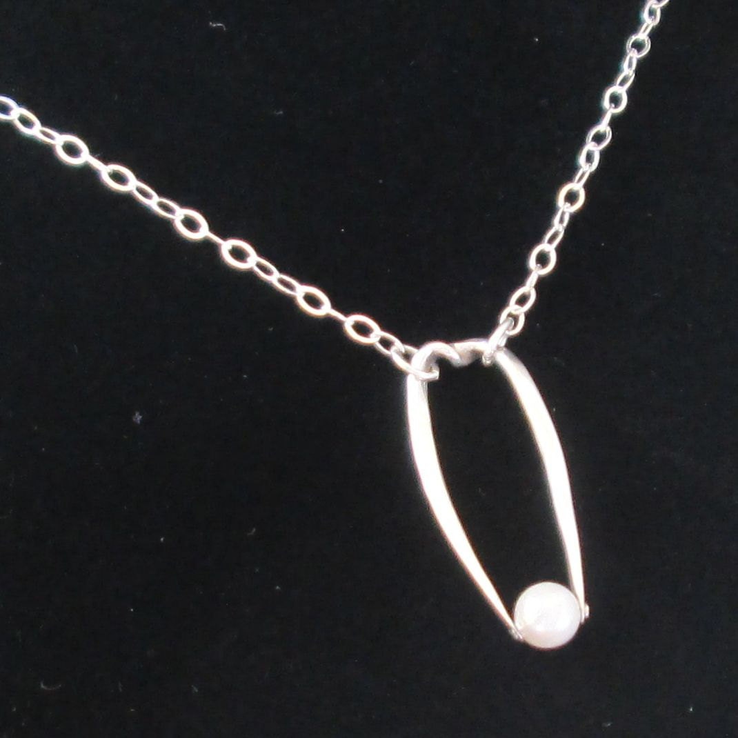 Handcrafted Argentium Silver Cultured Pearl Pendant Necklace, Modern Anniversary Gift