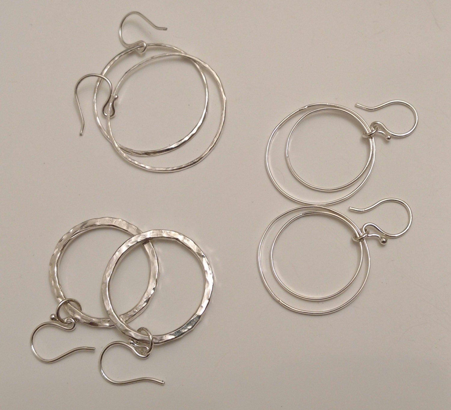 Handcrafted Argentium Silver Double Hoop Earrings, Hypoallergenic Tarnish Resistant Jewelry