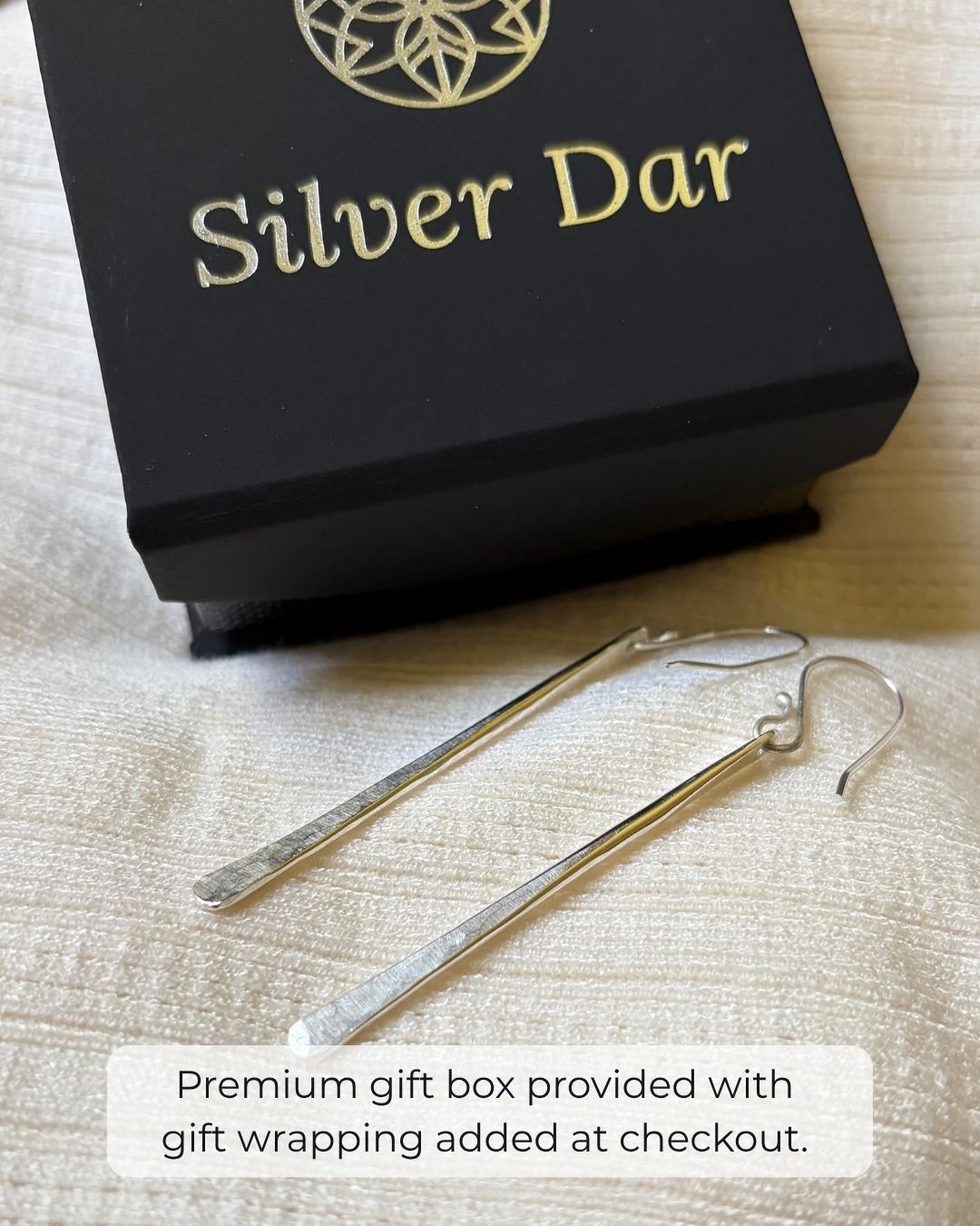 HAMMERED ARGENTIUM SILVER LONG BAR DANGLE EARRINGS