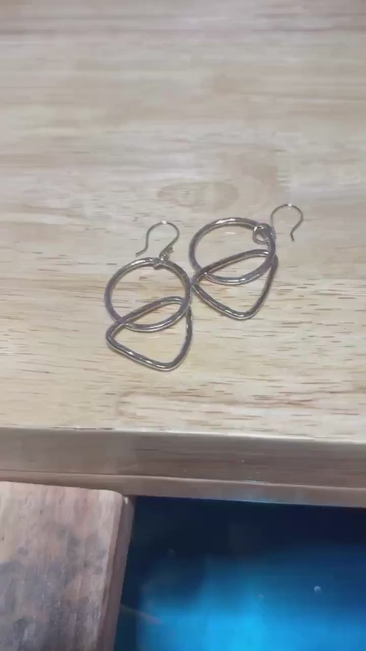 Handcrafted Argentium Silver Double Hoop Earrings, Geometric Statement Dangles
