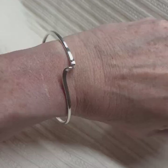 Hand-Hammered Argentium Silver Wave Cuff Bracelet, Sustainable Modern Jewelry