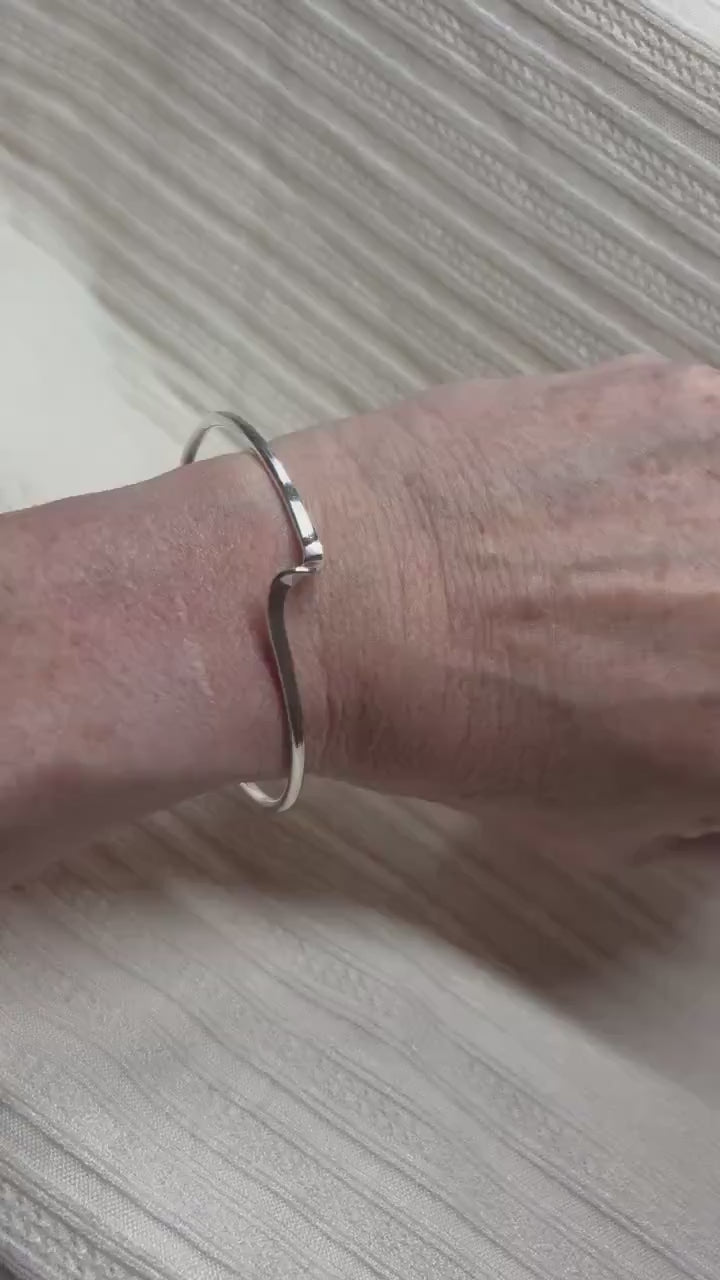 Hand-Hammered Argentium Silver Wave Cuff Bracelet, Sustainable Modern Jewelry