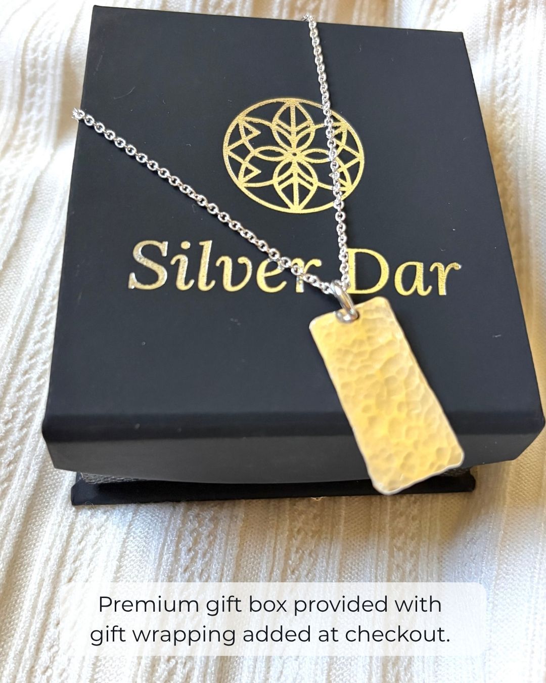 ARGENTIUM SILVER WIDE HAMMERED BAR NECKLACE