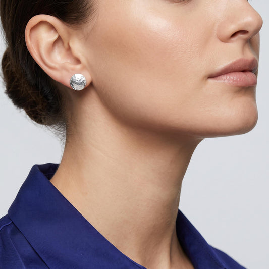 Hammered Argentium Silver Round Stud Earrings for Women, Hypoallergenic Sensitive Skin