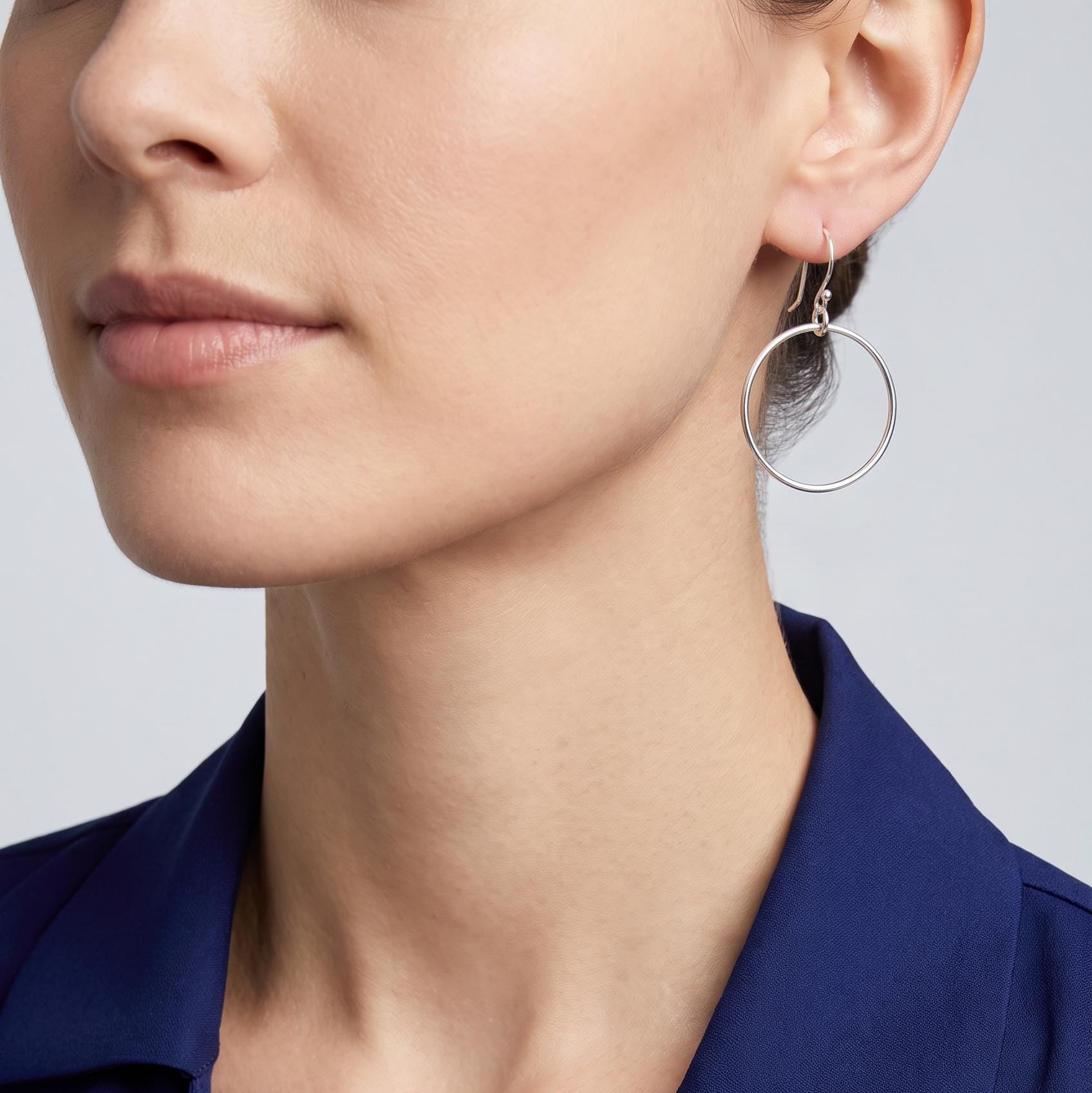 Handcrafted Argentium Silver Hoop Earrings, Hypoallergenic, Tarnish Resistant Modern Jewelry